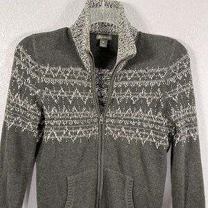 Eddie Bauer full zip charcoal gray patterned cardigan sweater, size …